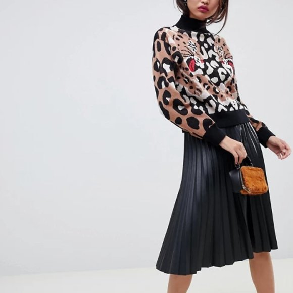 ASOS Sweaters - ASOS Design Mock Neck Tiger Leopard Sweater